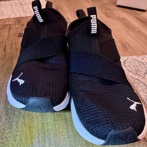 Puma Women’s “Prowl Slip-On” Shoes (Black/White, Breathable Mesh, US Size 8)